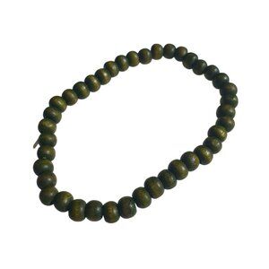 Green Wooden Beaded Stretch Bracelet Elastic Fit Natural Rustic Jewelry Handmade